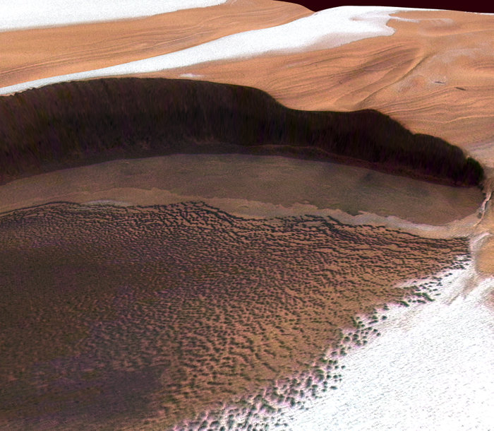 Hielo y polvo en el polo norte marciano. Fuente: ESA/DLR/FU Berlin (G. Neukum).