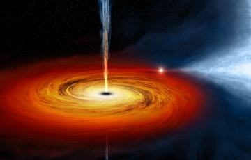 Representación artística de un sistema binario conteniendo un agujero negro como objeto compacto. Fuente: Chandra.